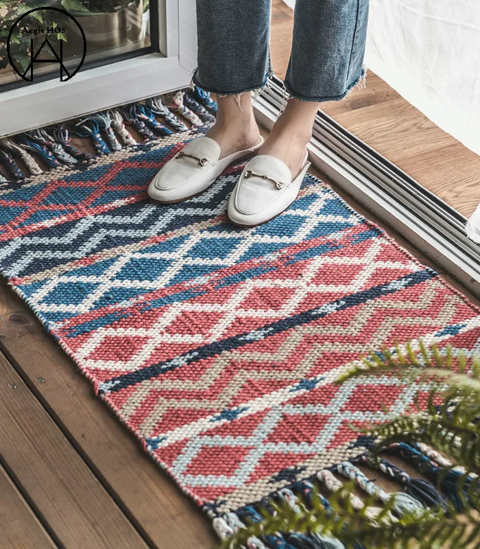 

New Ethnic Style Handmade Door Mat Absorbent Bathroom Mat Wedding Decoration Rugs Non-slip Floor Mat 50CMX80CM