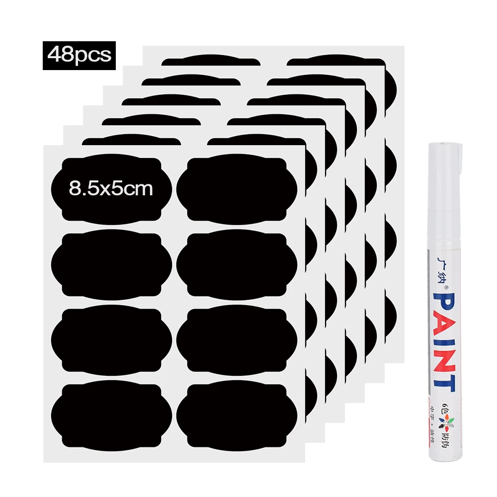 

48pcs Spice Labels Stickers Kitchen Waterproof Bottles Jam Jar Label Stickers Organizer Jars Chalkboard Wall Sticker Black Tags