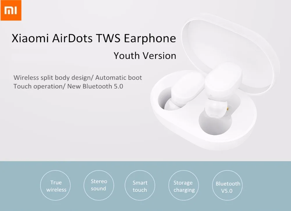 Xiaomi Airdots TWS Bluetooth 5,0 наушники Молодежная версия сенсорное управление с зарядным устройством мини беспроводные наушники 1 пара