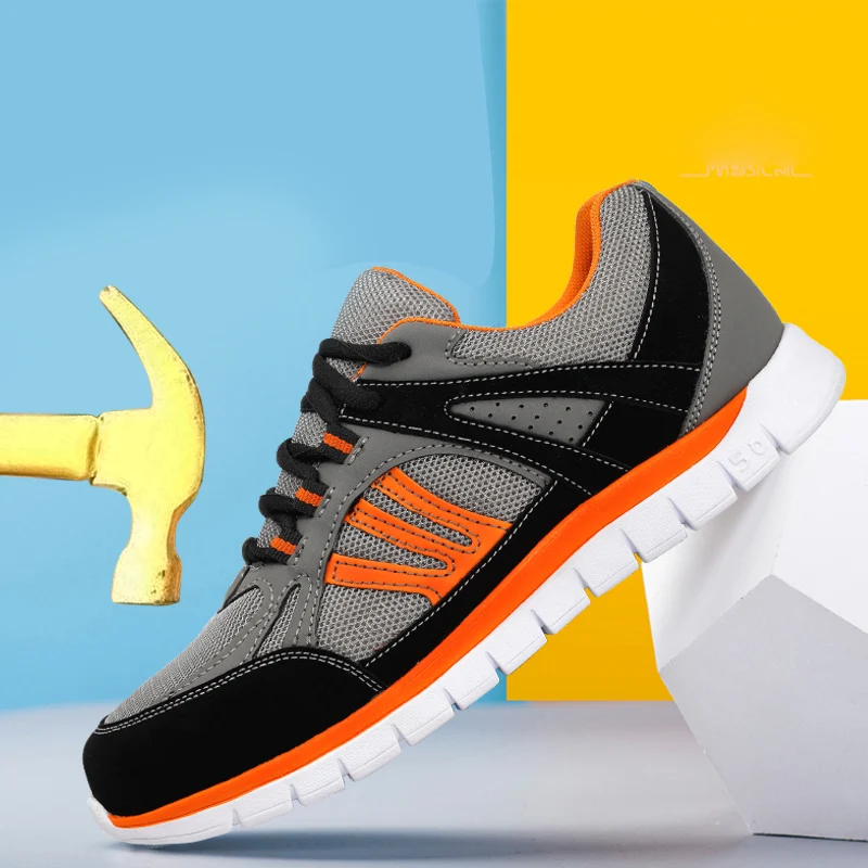 

Men Safety Work Shoes Man Mesh Breathable Casual Shoes Sneakers Steel Toe Cap Light Weight Outdoor Walk Flats Zapatos Hombre