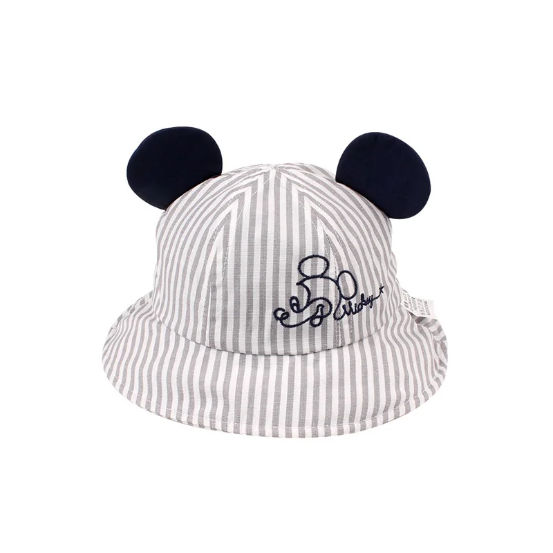 Striped Cartoon Baby Hat Mouse Ears Cute Baby Cap Breathable Wide Brim Baby Boys Hat Summer Lace Up Sun Cap Baby Girls Clothing (2)