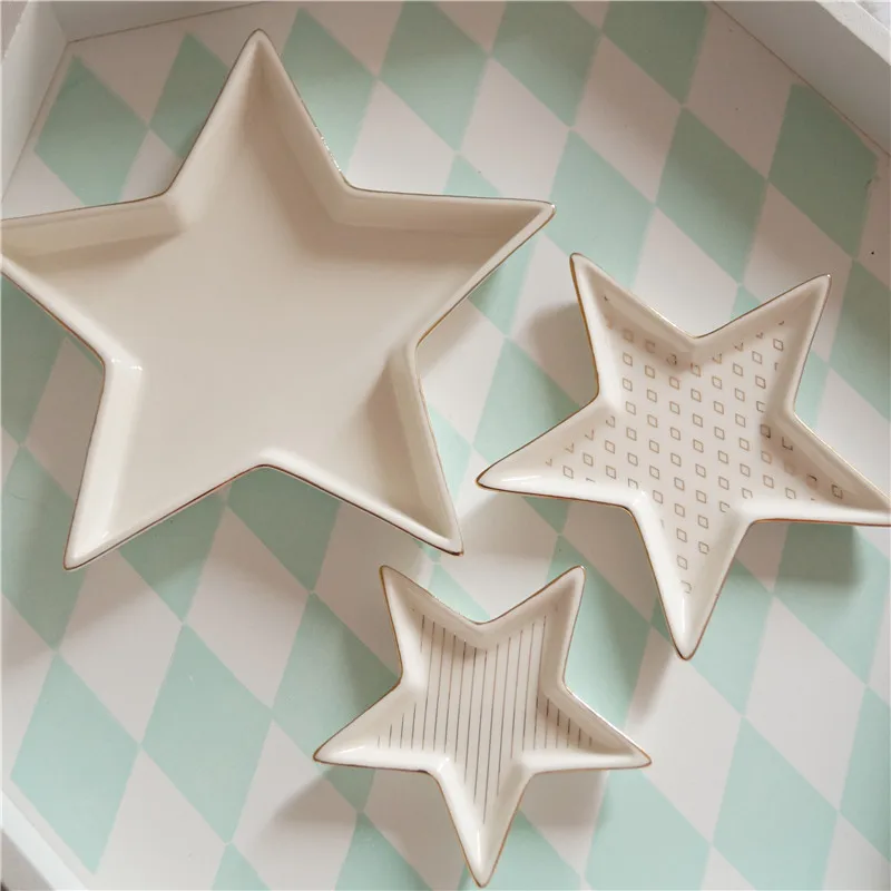 

3PCS/lot Ceramic Pentagram plates ice cream breakfast tray Decoration Crafts Snack candy storage tray Jewelry dish Snack dish