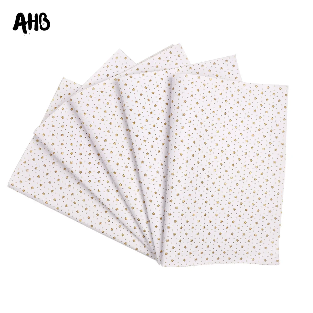 

AHB Synthetic Leather Fabric White With Gold Shiny Stars Pu Leather Sheets DIY Bag Material Handmade Festival Decorative Fabric