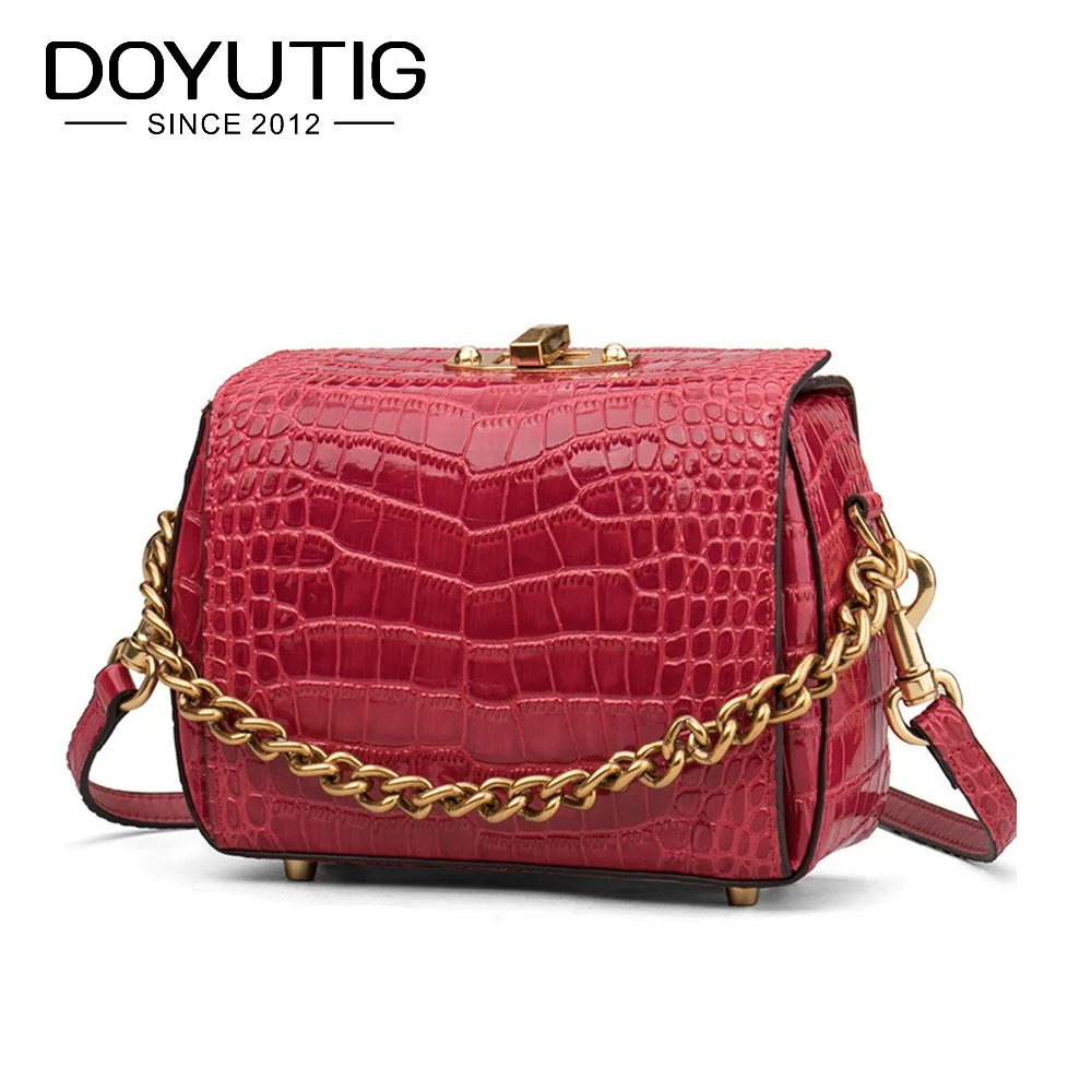 

DOYUTIG Women's Lovely Alligator Genuine Leather Crossbody Body Bags Littler Size Lady Cute Pink Real Leather Shoulder Bags F591