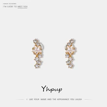 Yhpup Мода изысканный Bling CZ звезда геометрические серьги-гвоздики Медь S925 серебро шпильки Роскошные ювелирные изделия для Для женщин Свадебная вечеринка