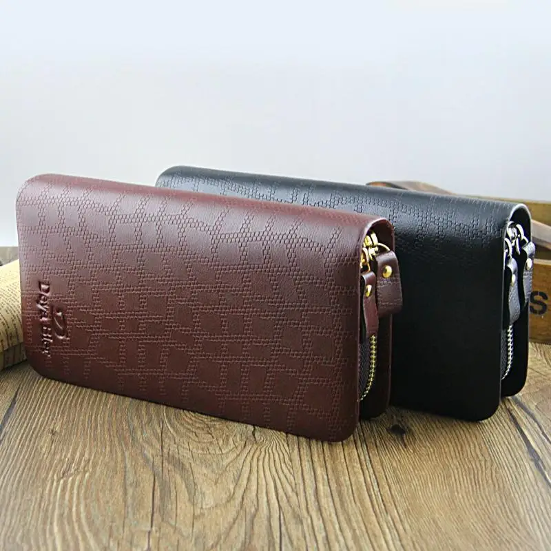 

Free Shipping high Quality men's Faux Leather long design Double zipper Casual/Business money bags/clutch walelts purse MQB44
