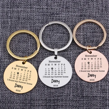 

Dog Birthday Calendar Customized Date Keychain Pendant Key Ring Car Bag Charm 2018 Dog Adoption Day Memorial Key Tag Jewelry
