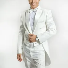 Горячая Распродажа, новые модные официальные мужские 4 костюма, костюм с фраком, пиджак с отворотом, вечерние свадебные штаны, белый, черный цвет, свободный размер