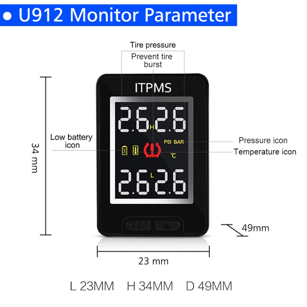 Только для автомобиля Toyota CAREUD U912 TPMS Беспроводная автоматическая система контроля давления в шинах с 4 внешними датчиками ЖК-монитор