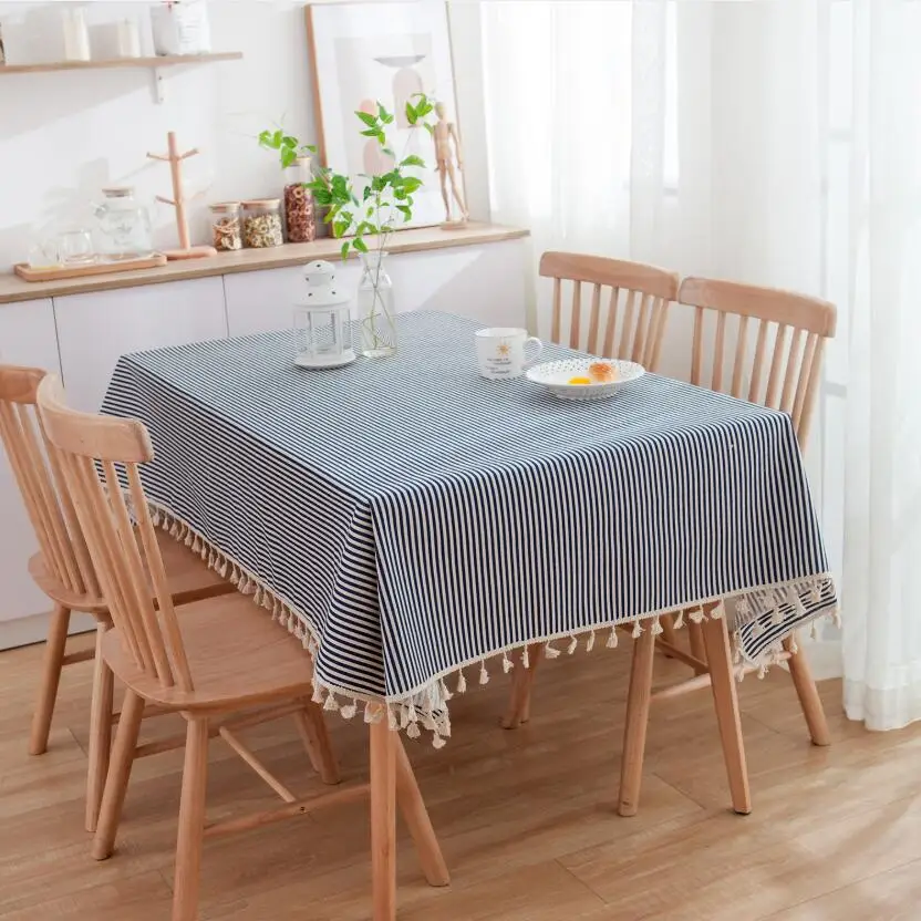 

Modern Simple Red Blue Stripe Tea Table Cloth Rectangular Square Striped Tablecloth With Tassel Plaid Table Cover Mantel ZC051