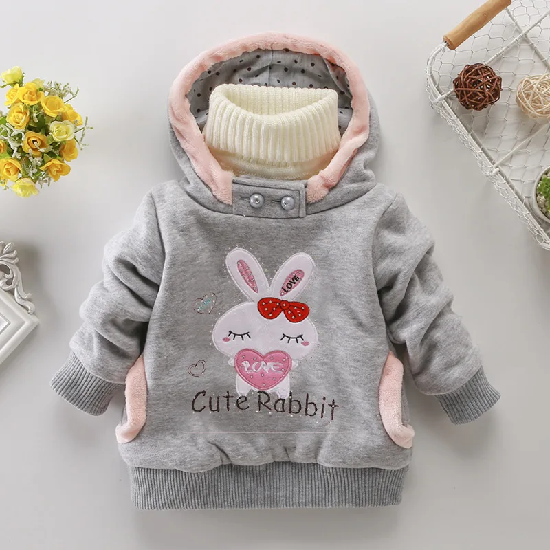 Girls Sweatshirts Hoodies Children Clothing Autumn And Winter Baby girl Thick Cotton Tops Kids Cute Cartoon Rabbit Hooded Coat