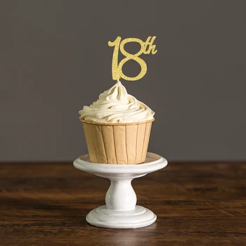 

18th Birthday Cupcake Toppers Silver Black & Gold Glitter Eighteen Birthday Party Decoration Favors Cake Decorations Food Picks
