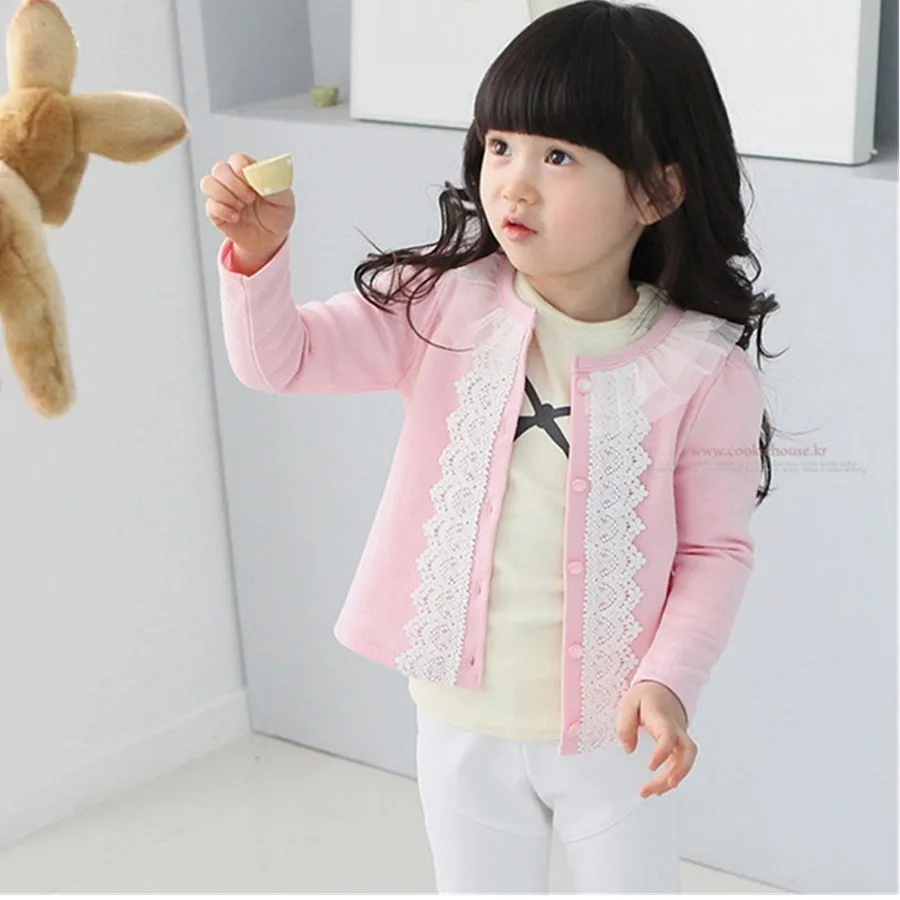 

Spring And Autumn Round Neck Loose Baby Coat Girl Long Sleeve Cardigan Children's Garment