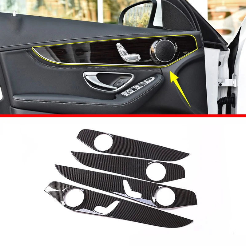 

4Pcs Car Styling ABS Carbon Fiber Style Interior Door Decoration Panel Cover Trim For Mercedes Benz C Class W205 C180 2015-2018