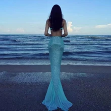 Синий пикантные летние пляжные русалка юбка, женская обувь Bling Пол Длина Длинные Нерегулярные трубы одноцветное цвет оборками ЮБК