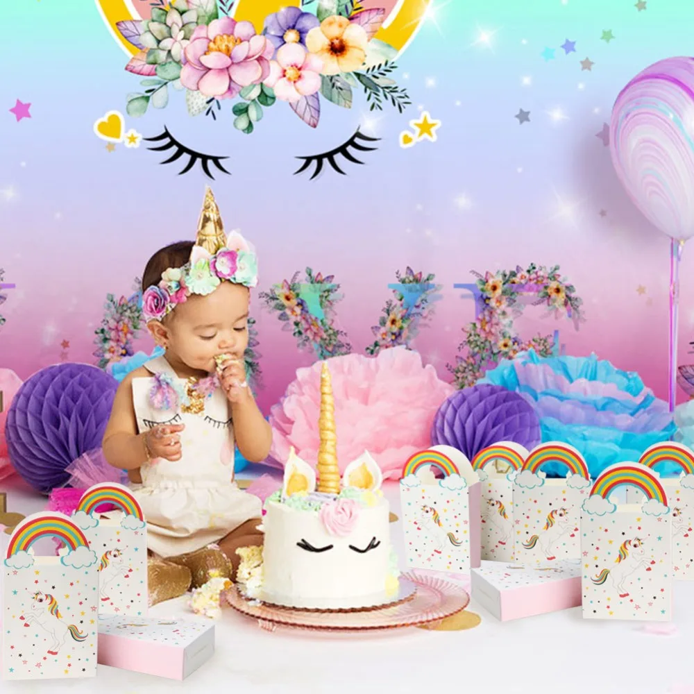 

OurWarm Unicorn Party Decoration Unicorn Cake Topper Gift Bags Pillow Case Unicorn Invitation Card for Kids Birthday Party Favor
