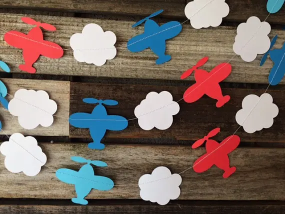 

Airplane clouds birthday banners baby shower buntings nursery room party garlands photobooth backdrops