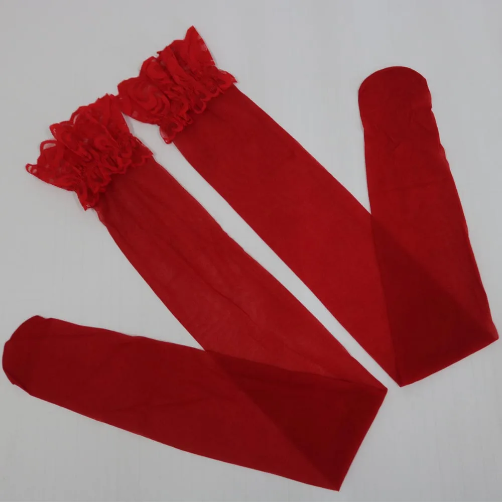 Женские сексуальные чулки с кружевной отделкой Белый Черный Розовый Красный сплошной цвет - Цвет: Красный
