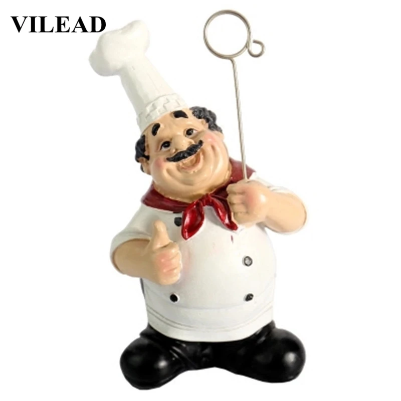 

VILEAD 6.7" Resin Business Card Holder Chef Figurines Creative Desktop Decorations Restaurant Counter Dessert Practical Ornament