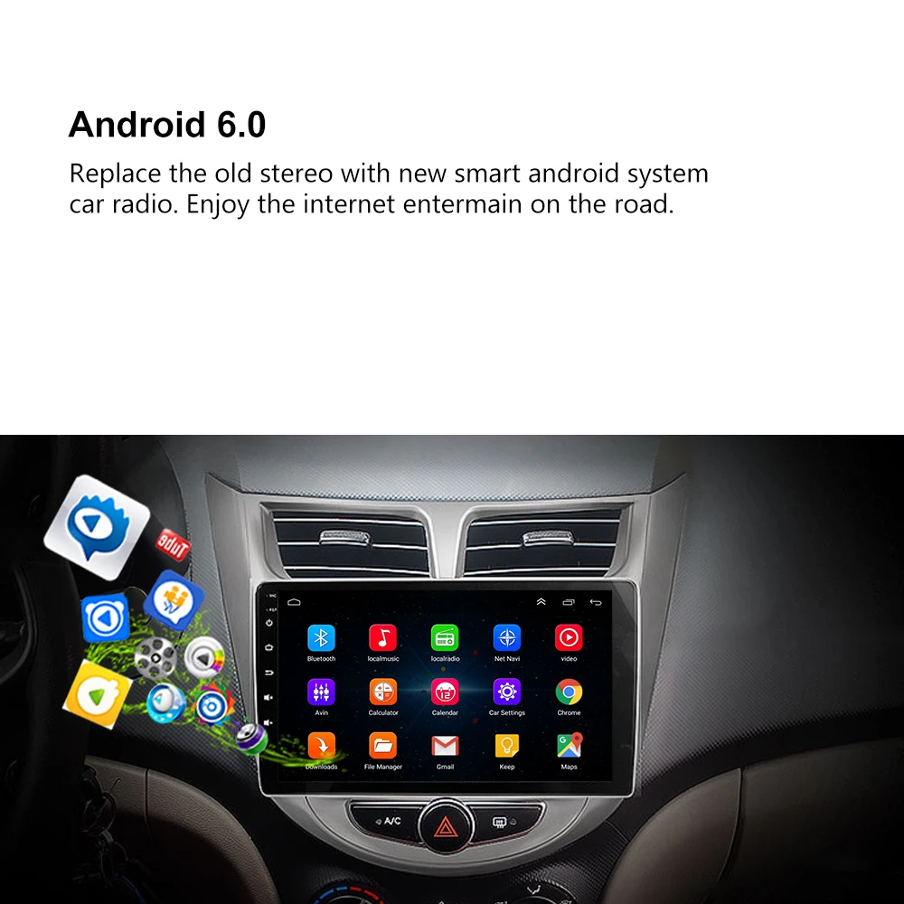 Best 2din Android  9"  Car Radio StereoMultimedia Video Player Navigation GPS For solaris Hyundai 1 2 Accent Verna sedan 2010--2016 9