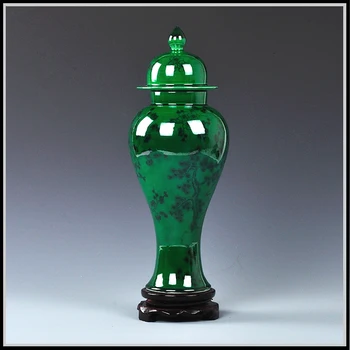 

Jingdezhen ceramic jade color glazed flower vases ginger jars with qing qianlong year mark