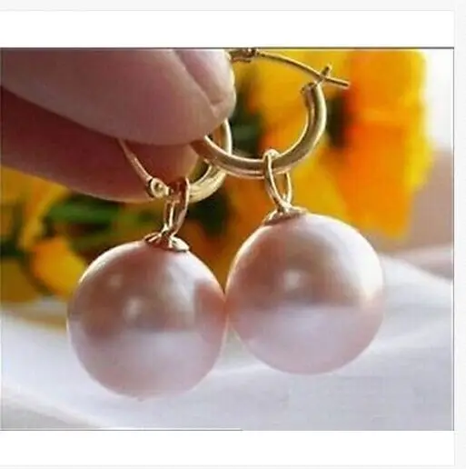 

Beautiful a pair 10-11mm AAA south sea round lavender pearl dangle earrings14KGP