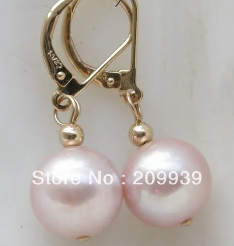 

hj 00154 11mm lavender round freshwater pearl dangle earring 14k 14k/20