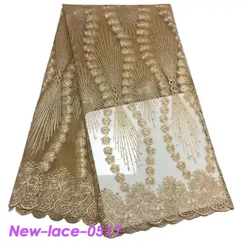 

2019 High Quality African Lace Fabrics Nice French Net Embroidery Sequins Tulle Lace Fabric For Nigerian Party Dress X003