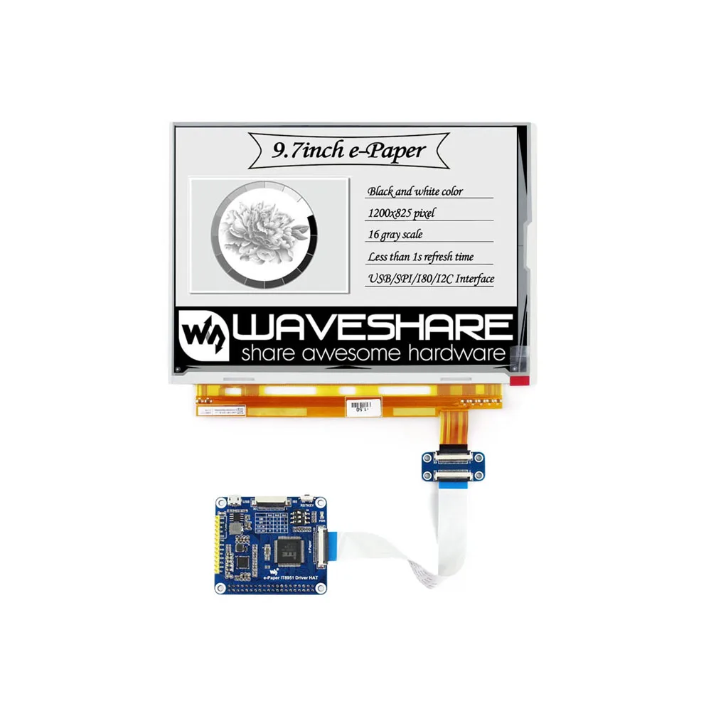 Waveshare 1200*825, 9,7 дюймовый дисплей E-Ink шляпа для Raspberry PiZero/Zero W/Zero WH/2B/3B/3B +, USB/SPI/I80/I2C интерфейс, IT8951 продолжение