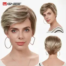 Wignee смешанные коричневые короткие прямые волосы синтетический парик для черных/белых женщин высокая плотность температура косплей волосы поддельные женский парик