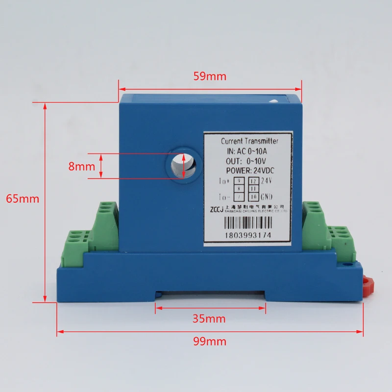 Перфорация AC0-100A ток передатчик 4-20mA, 0-20mA, 0-5 V, 0-10V Выход перфорированные Датчик тока переменного тока Амперметр переменного тока преобразователь сигналов