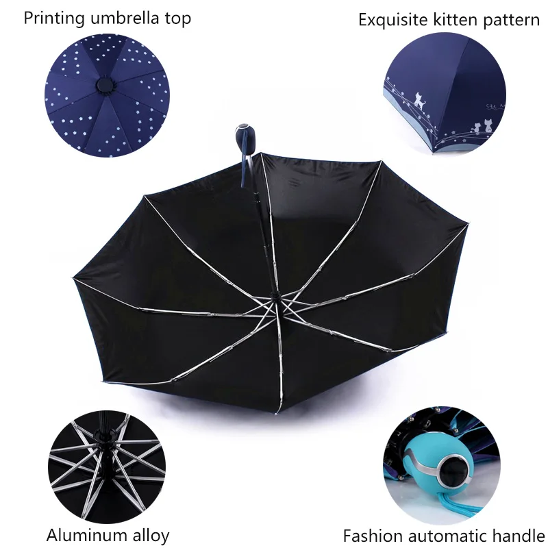 Сверхлегкий зонт от солнца, дождя, женский зонт с цветами и котом, женский ветрозащитный автоматический складной зонт для леди, бизнеса, мужчин