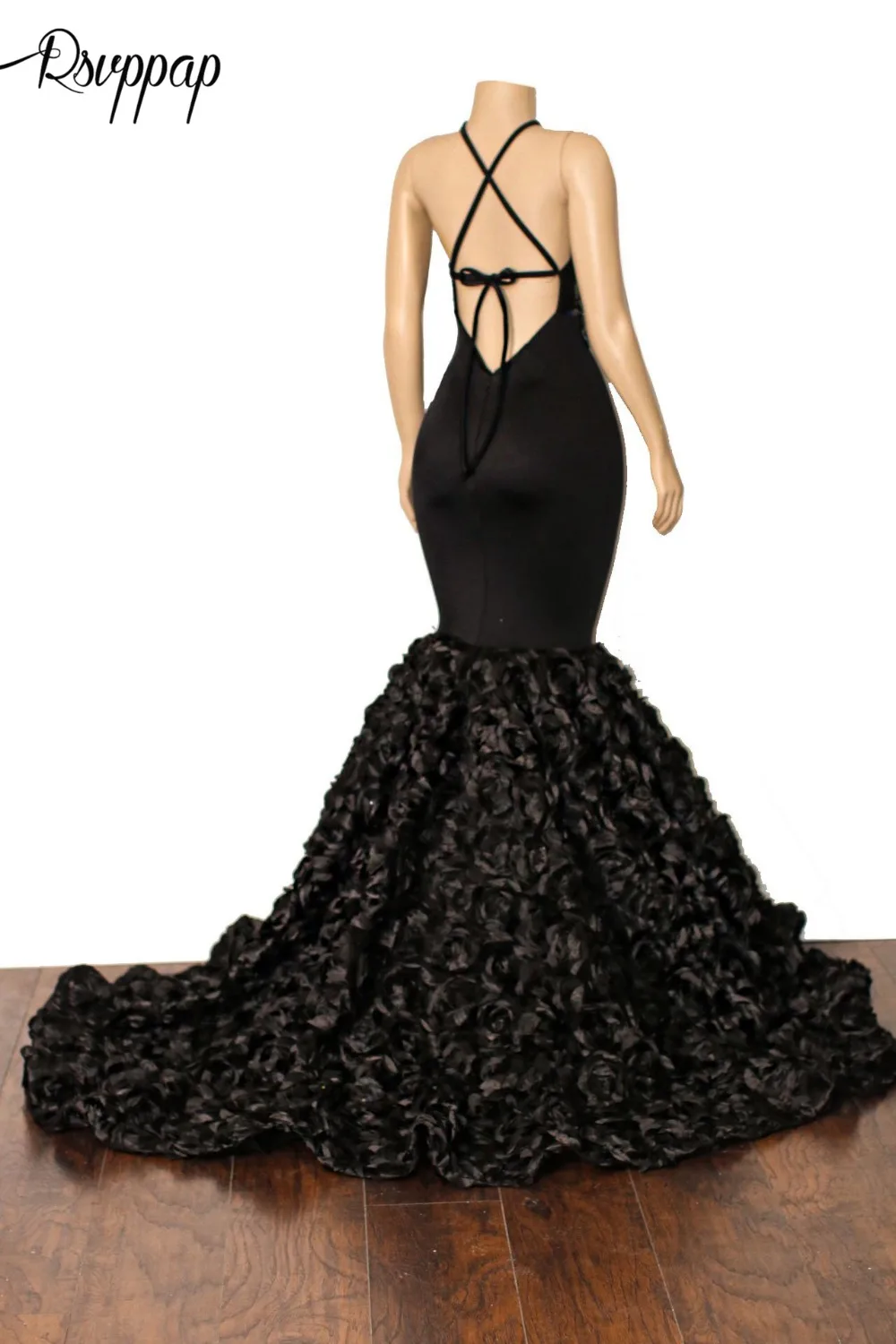 Real Sample Long Mermaid Prom Dresses V-neck Top Sequin Applique Flowers African Girl Black Satin Backless Prom Dress