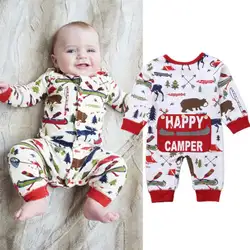2018 новорожденных Рождественская одежда для маленьких мальчиков комбинезон для девочек Дети Осень с длинным рукавом Животные деревья