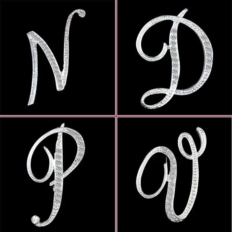 

AWAYTR Fashion Rhinestone Sliver Letter Brooch Unisex Luxury Jewelry Brooch Pin Gift Europe and American Party Accessories