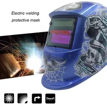 Solar Auto Darkening Blue Welding Helmet Anti-Glare Lens Sparkproof Protective Welder Mask Anti-UV Skull