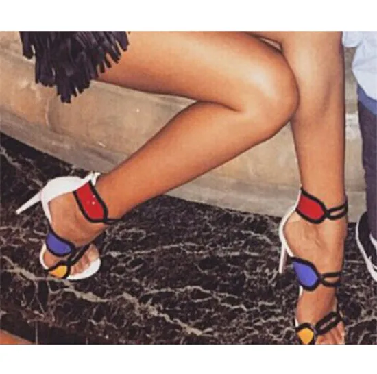 Red Blue Yellow Patchwork High Heels Women Sandals Mixed Color Cut Out Gladiator Sandals Women Boots Shoes Woman Sandalias Mujer (9)