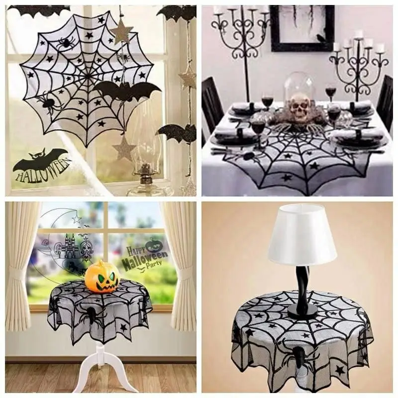 

Halloween Party Decor Spiderweb Table Cloth Topper Runner Bat Curtain Scarf Dark Vampire Gothic Vintage Style Decorations