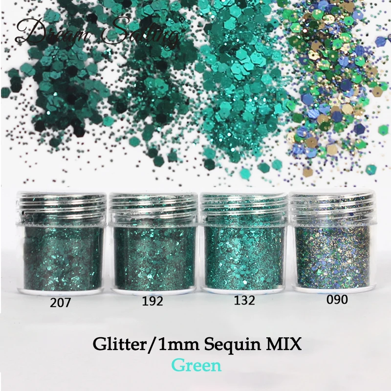 

10ml Nail Powder Glitter 1mm Sequins Mix Shining Chrome Green Pigment Metal Luster Dust Manicure Holographic Nail Art Decoration