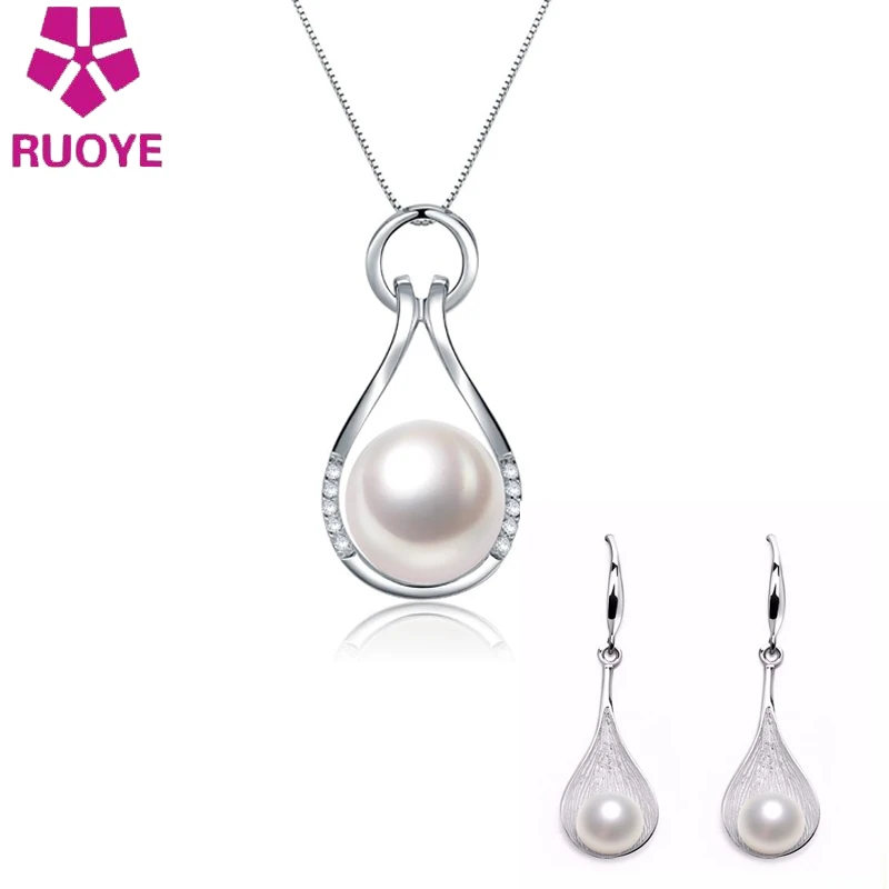 

Classic Jewelry Set Pearl Necklace Pendant Earring For Women New Wedding Silver Jewellery Femme Parure Bijoux