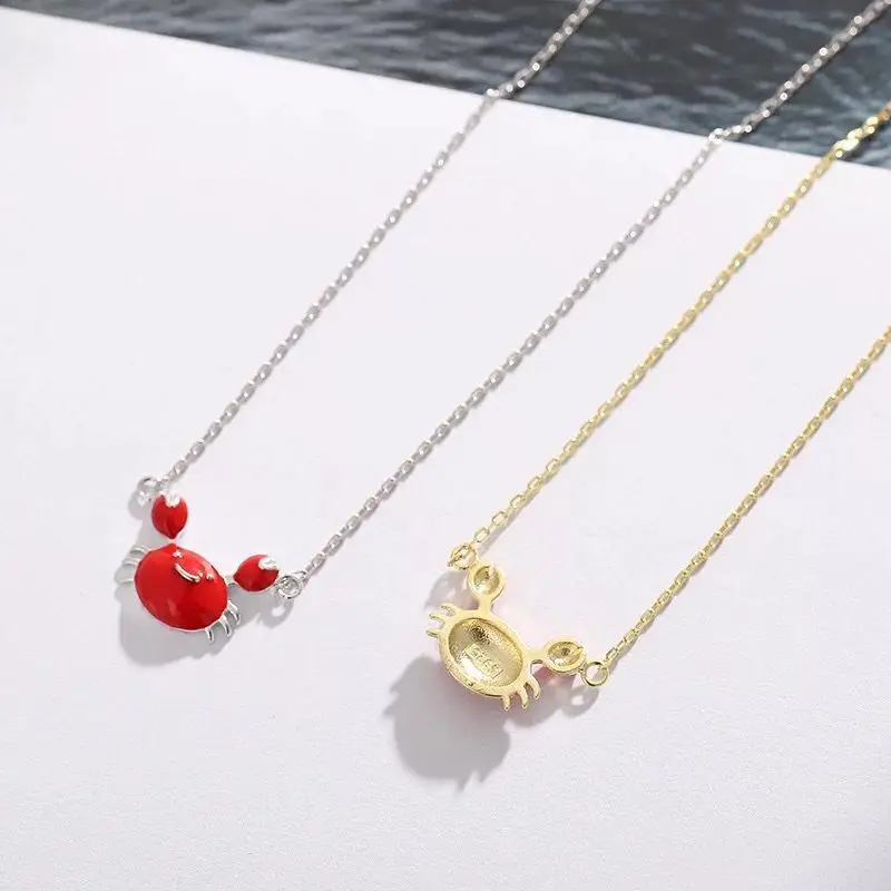 

S925 sterling silver female crab necklace simple red clavicle chain LBA08