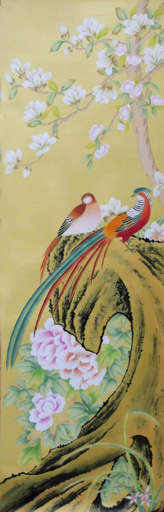 Классический стиль роскошные расписанные вручную Шелковые обои картина с магнолией с птицами обои много искусства и фон на выбор