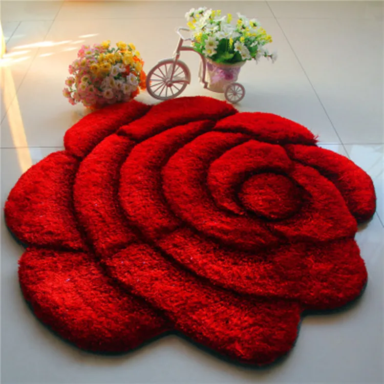 

70*70cm 3D roses mats for bedroom Living Room bedside mat anti-slip Carpets wedding rose rug windows mats Floor Mat