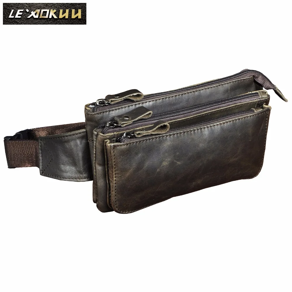 

Original Leather men Casual Design Waist Belt Bag Chest Pack Gray Fashion Cowhide Travel 7" Phone Cigarette Case Pouch 0089