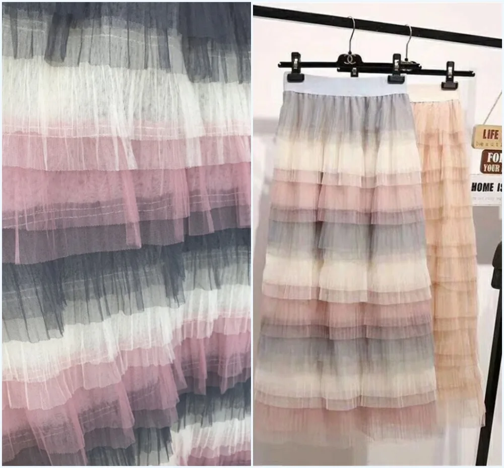 Новое поступление розовый/слоновая кость/серый многоцветная многослойная сетчатая кружевная ткань 51," широкий Тюль Ткань для женского платья, шитье ремесло