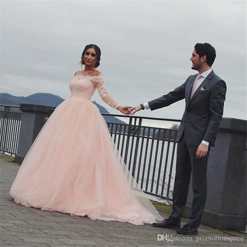 Blush%20Pink%20Long%20Sleeves%20Wedding%20Dresses%202017%20A%20Line%20Off%20Shoulder%20Appliques%20Lace%20Bridal%20Gowns%20Sweep%20Train%20Plus%20Size%20Vestido%20de%20noiva (1)