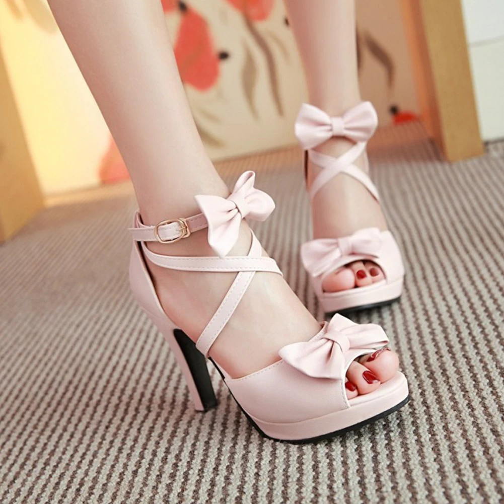 Tookie المرأة زقزقة اصبع القدم منصة عالية الكعب الكاحل مشبك حزام الصنادل مع الانحناء