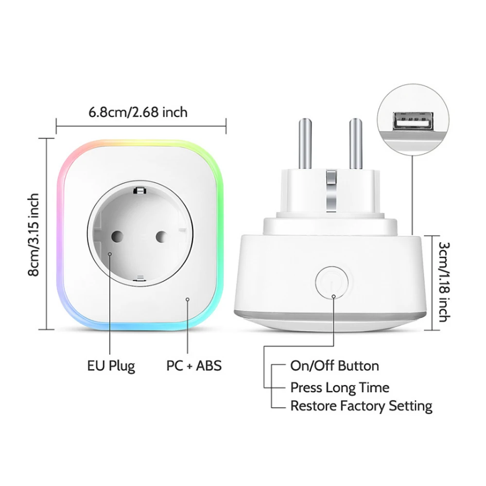Inteligente com Lâmpada Monitor de Potência Padrão do Google Alexa Plug Wifi Tomada Rgb Noite Temporização Interface Usb Casa Ifttt uk ue 3 Luzes noturnas