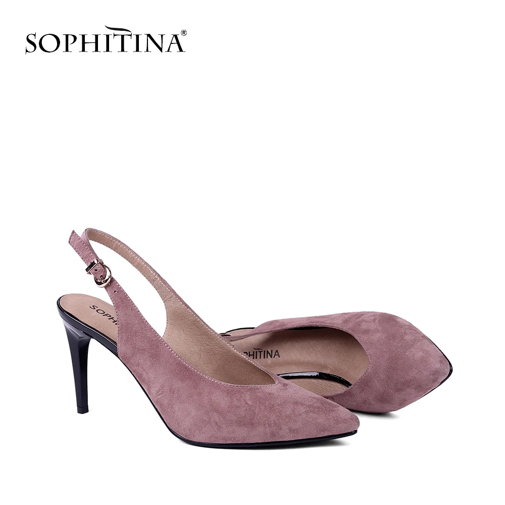 SOPHITINA Comfortable Kid Suede Sandals Fashion Shallow Sexy Pointed Toe Shoes New Hot Sale High Thin Heel Women's Sandals SC139