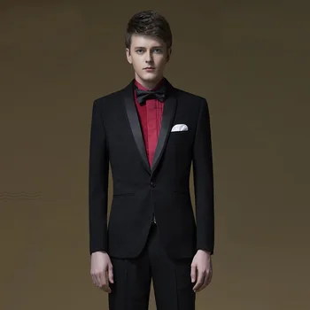 

Fashion Black Business Slim Fit for Men Bridegroom Evening Business Prom Party Suits 3 Pieces (Jacket+Vest+Pants) Shawl Collar